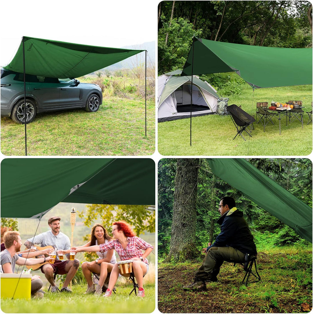 Bessport Tarp, Zeltplane Wasserdicht, 3x4.6m Mit Stützstange, Erdnägeln und Nylonschnur, Ultraleicht