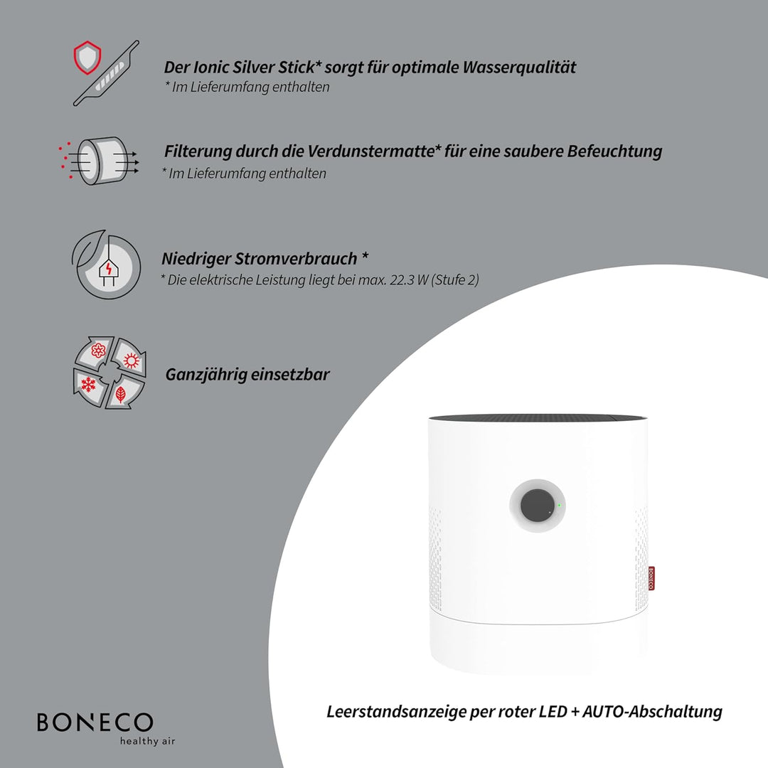 BONECO Luftbefeuchter W220 I 6L Wassertank I für Räume bis 50 m² I sehr leise, W220