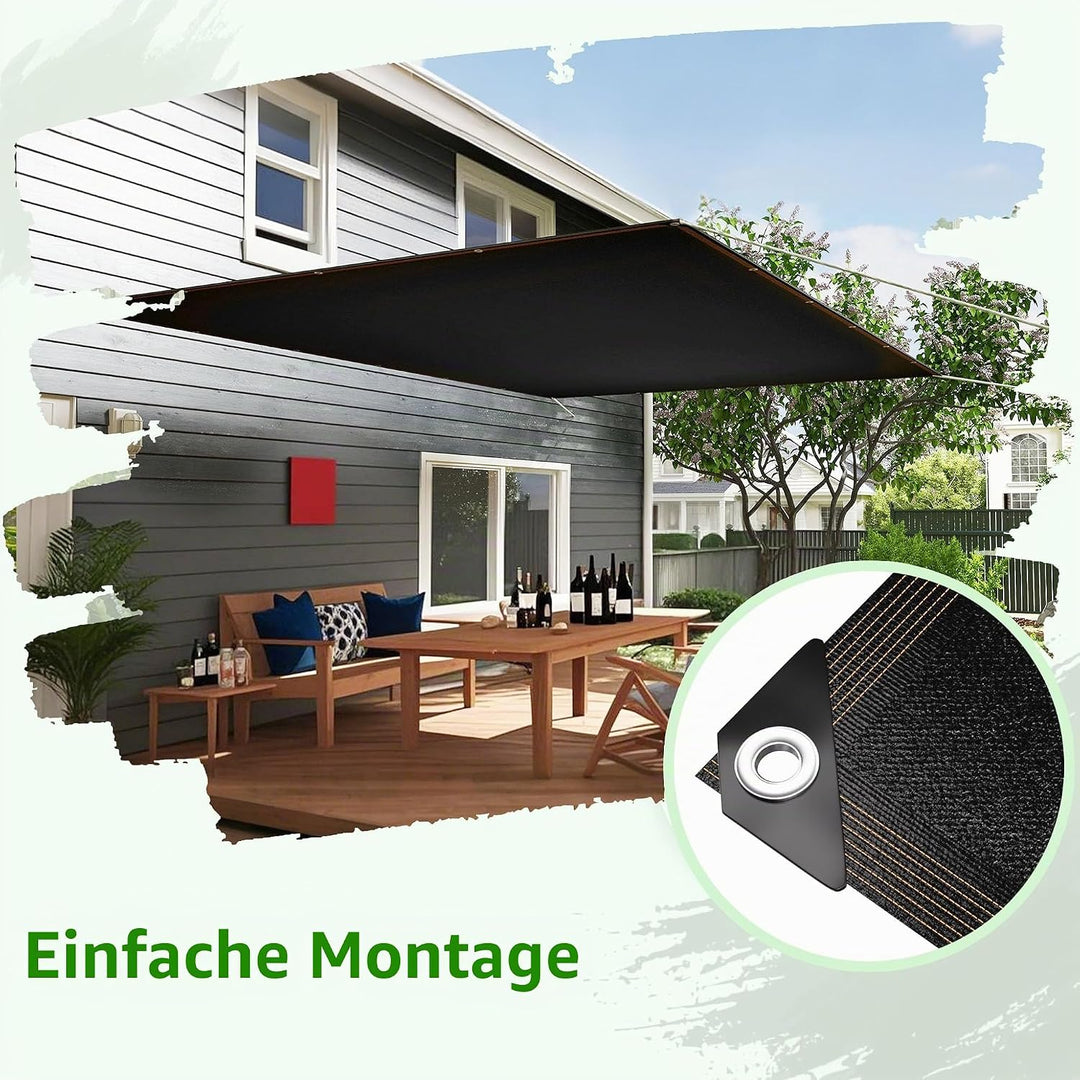 Garten Sonnensegel 4x4m Quadrat Segeltuch mit Ösen &amp; 12m Befestigungsseile Windabweisend Schattierne
