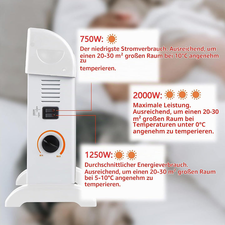 DONYER POWER Elektrische Konvektor-Heizung 2000W Raumheizung Sicher und effizient Schwarz, Schwarz