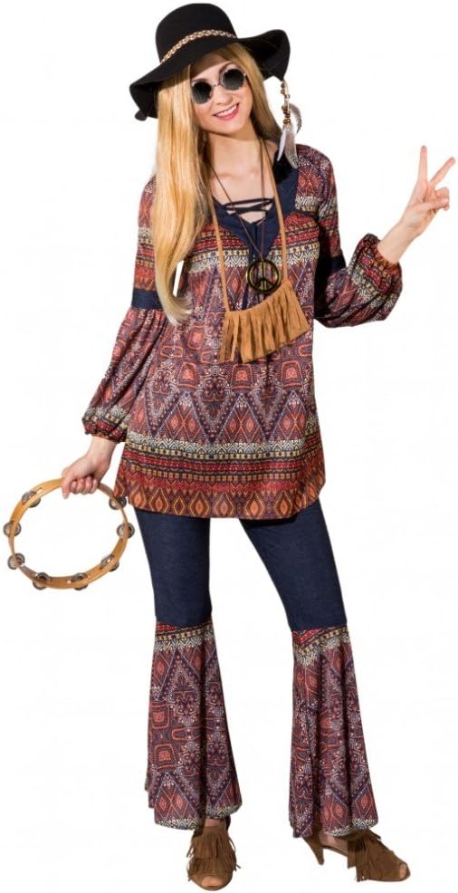 Damen Hippie Kostüm Gr. 34/36 Tunika Schlaghose Coachella Style 70er Jahre 34-36, 34-36