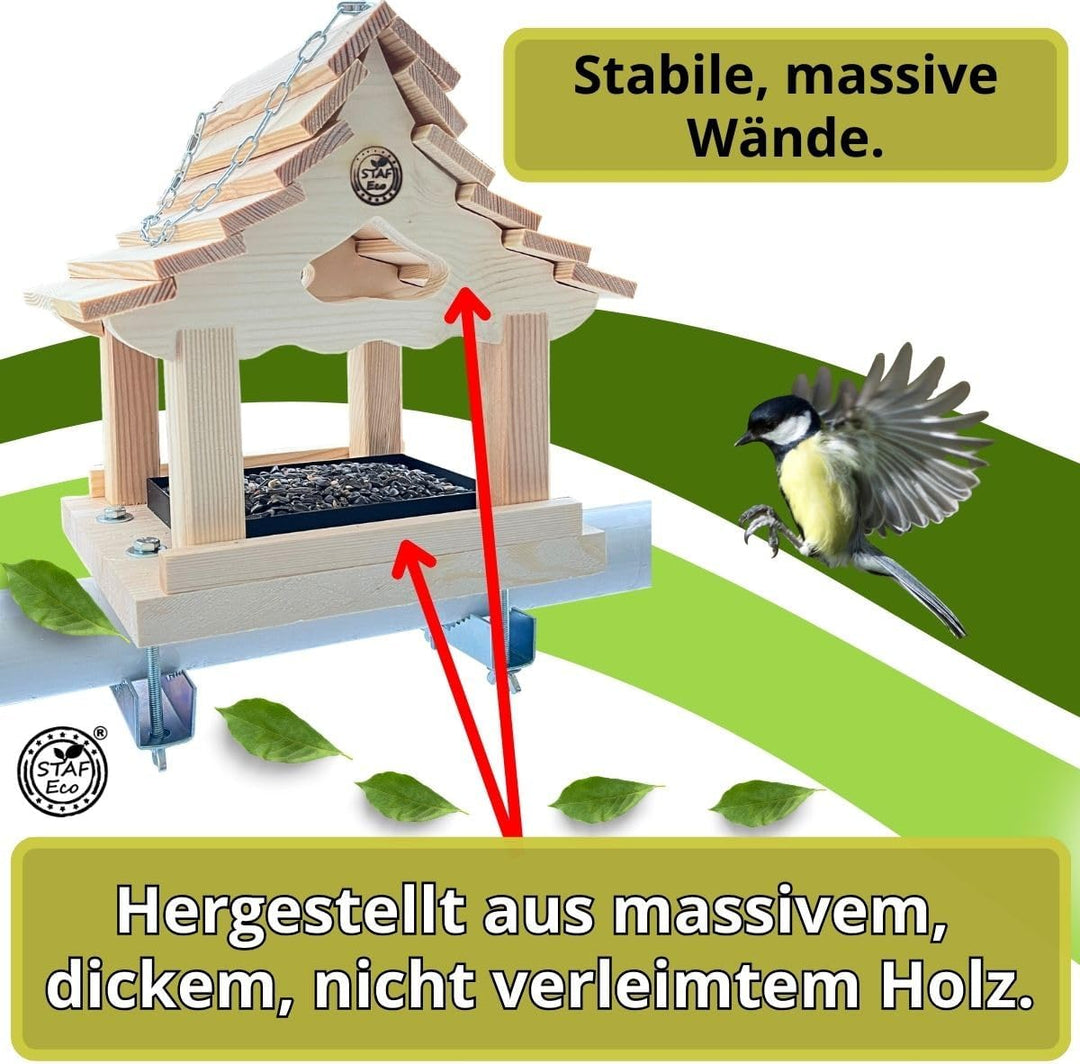 Vogelfutterhaus Vogelhaus für Balkon wetterfest Futterhaus Handarbeit aus Natur Holz Vogelhaus zum A