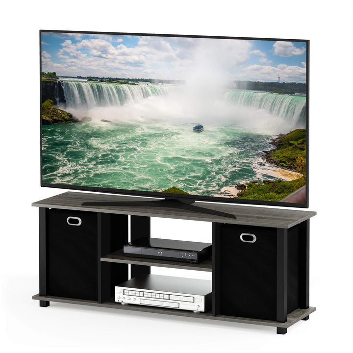 Furinno Econ TV Schrank/Entertainment Center mit 2 Einschüben, holz, Französische Eiche Grau/Schwarz