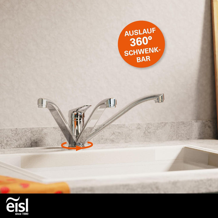 EISL Spültischarmatur Niederdruck SPEED, 360° schwenkbarer Wasserhahn Küche, Küchenarmatur für Doppe