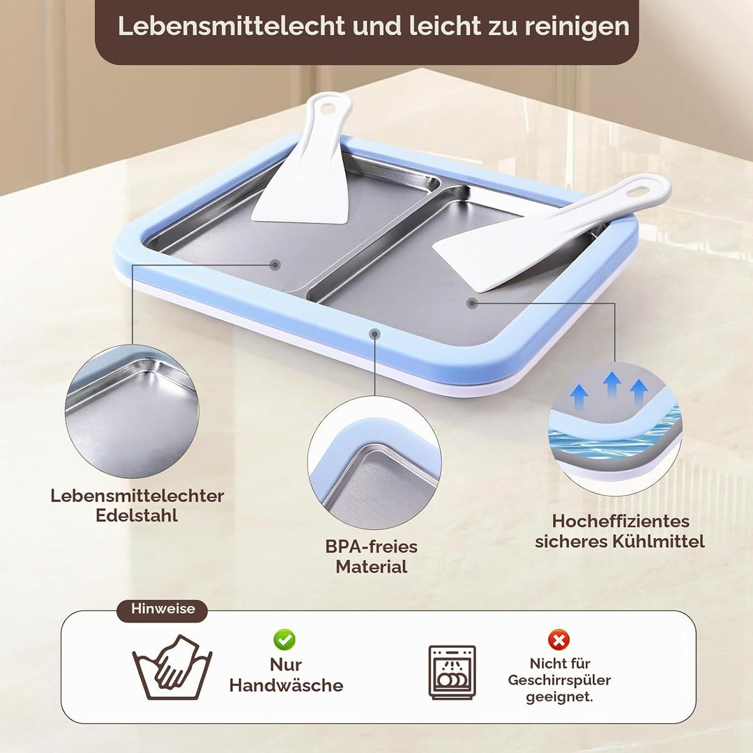 Doppelplatte mit 4 Spateln, Eis Roll Platte Eisplatte, Ice Cream Rolls Maker für Kinder Familie Gela