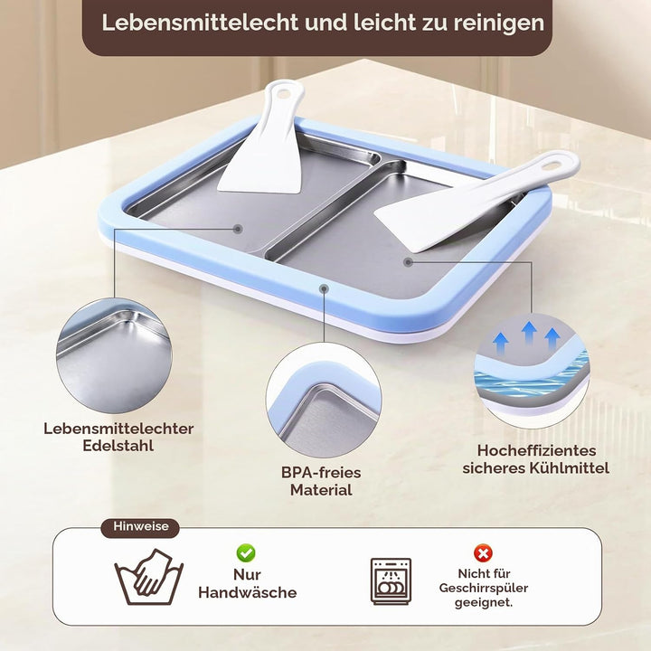 Doppelplatte mit 4 Spateln, Eis Roll Platte Eisplatte, Ice Cream Rolls Maker für Kinder Familie Gela
