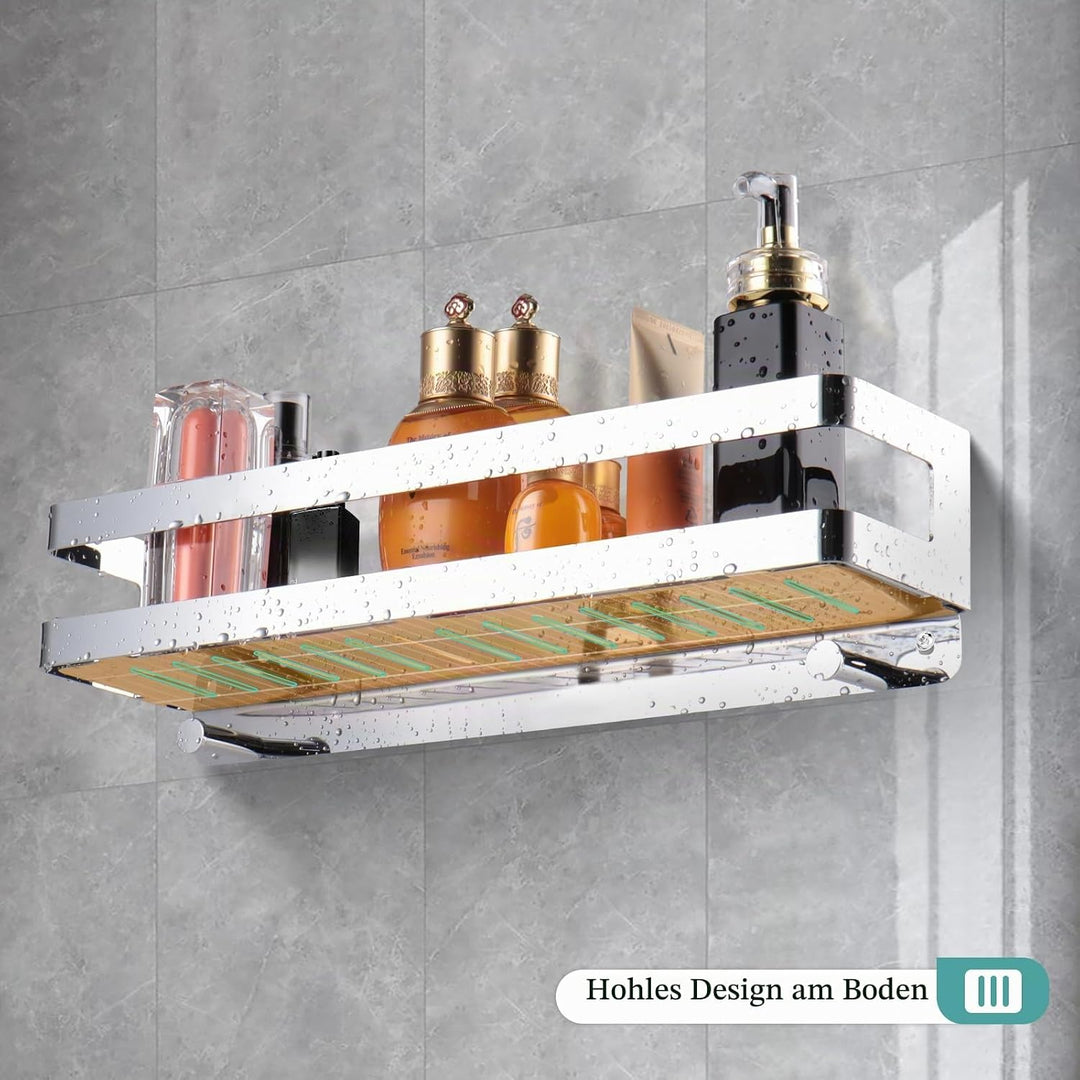 Duschablage Edelstahl Badezimmer Organizer, Duschregal mit Haken für Shampoo und Duschgel (Silber) (