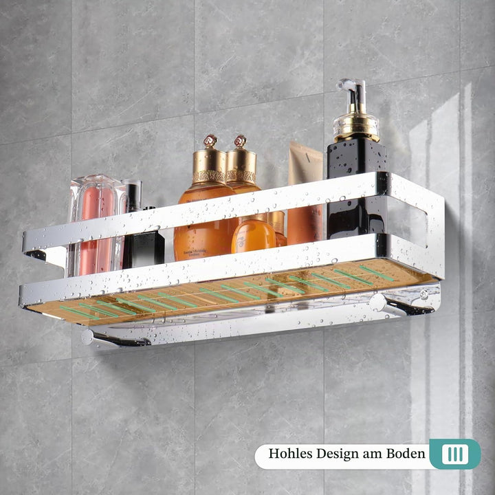 Duschablage Edelstahl Badezimmer Organizer, Duschregal mit Haken für Shampoo und Duschgel (Silber) (