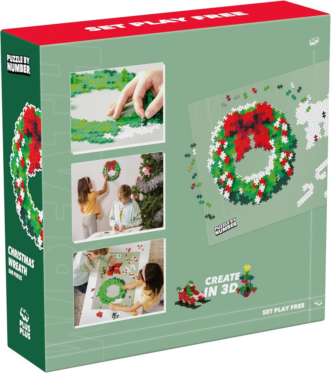 Plus-Plus 3957 Geniales Konstruktionsspielzeug, Puzzle Weihnachtskranz, weihnachtliches Bausteinset,