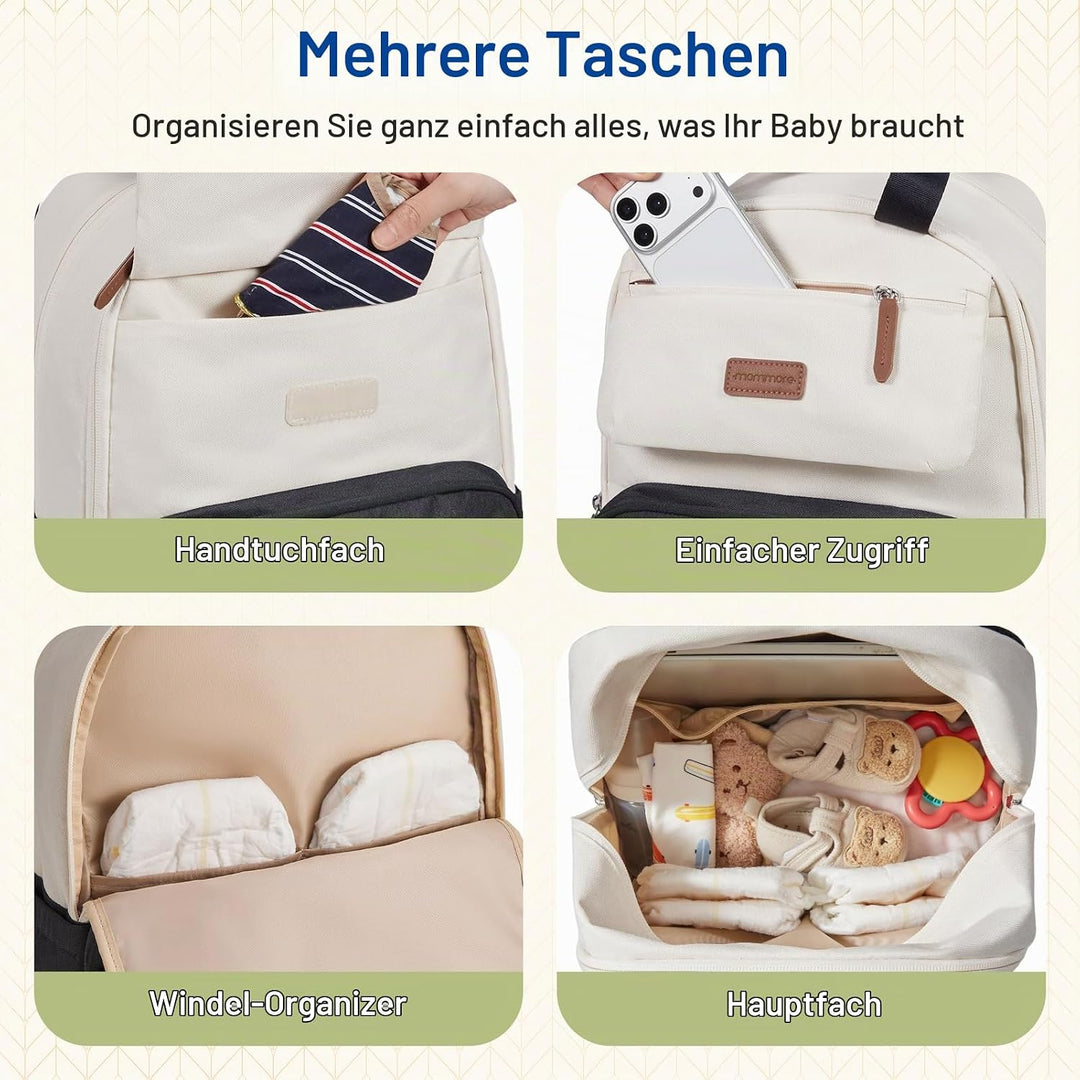 mommore Wickelrucksack, grosse, erweiterbare Wickeltasche für 2 Kinder/Zwillinge, strapazierfähige B
