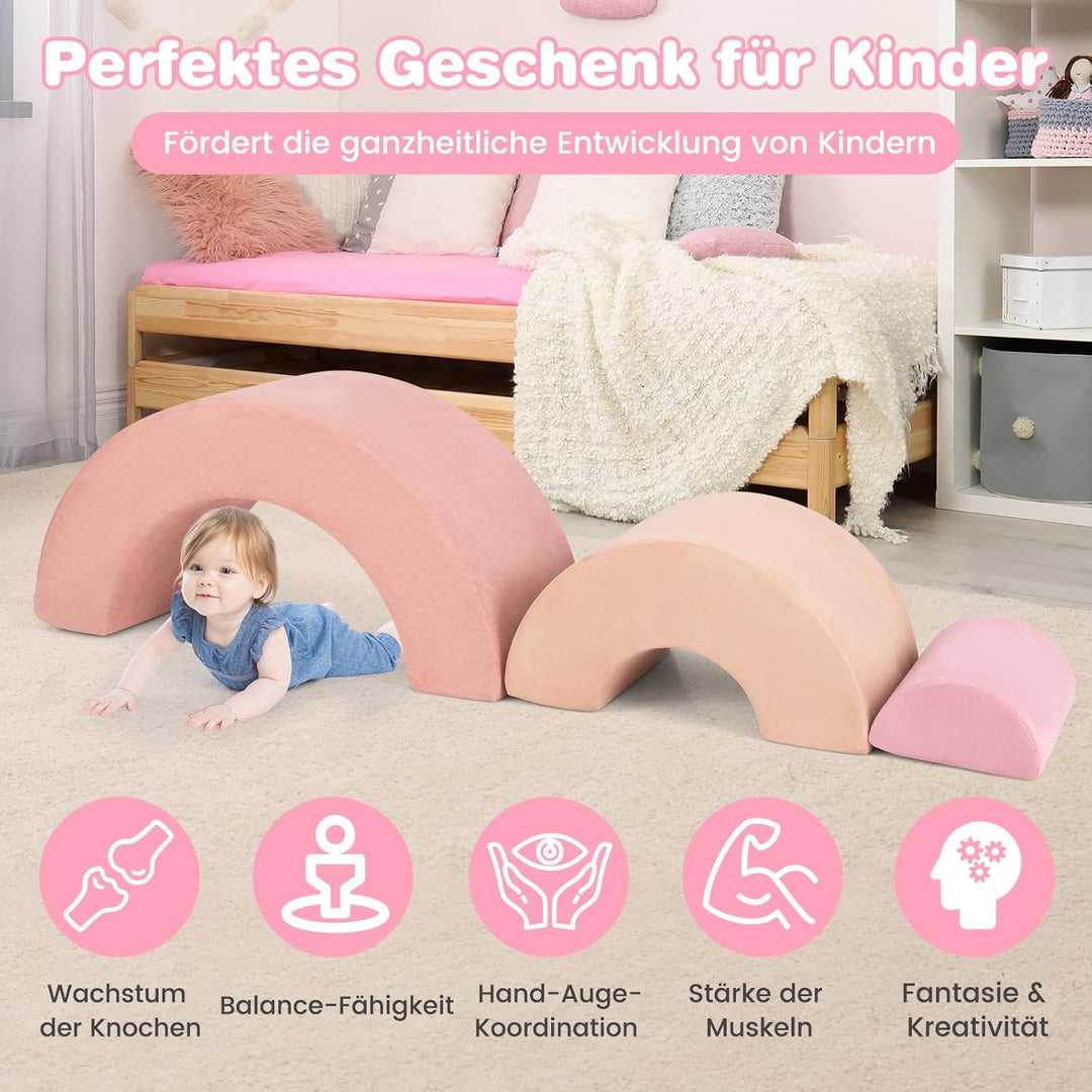 COSTWAY 3-TLG. Softbausteine, Schaumstoffbausteine zum Klettern und Krabbeln für Babys, Kletterbogen
