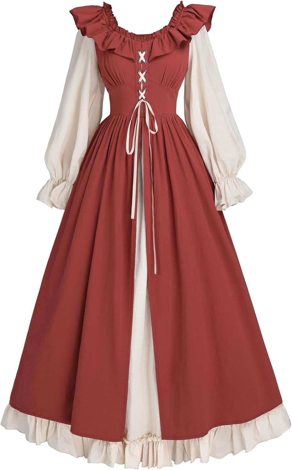 Fiamll Renaissance Kleid Damen Mittelalter Renaissance Faire Kleid Langarm Irisches Kleid Retro Vikt