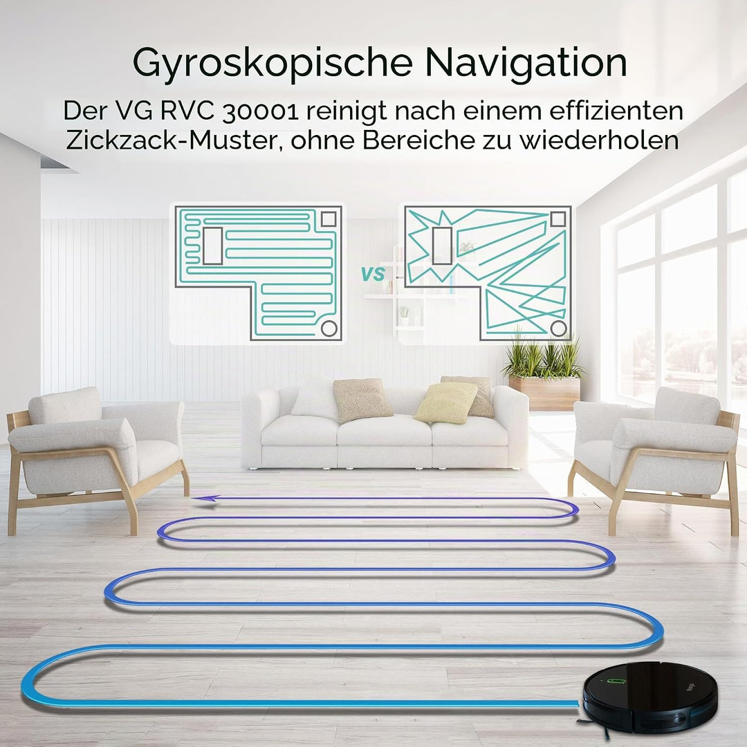 Venga! Saugroboter mit Wischfunktion, Gyroskop-Navigation, mit App, Schwarz, VG RVC 3001 BK Schwarz