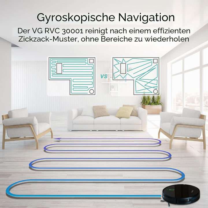Venga! Saugroboter mit Wischfunktion, Gyroskop-Navigation, mit App, Schwarz, VG RVC 3001 BK Schwarz