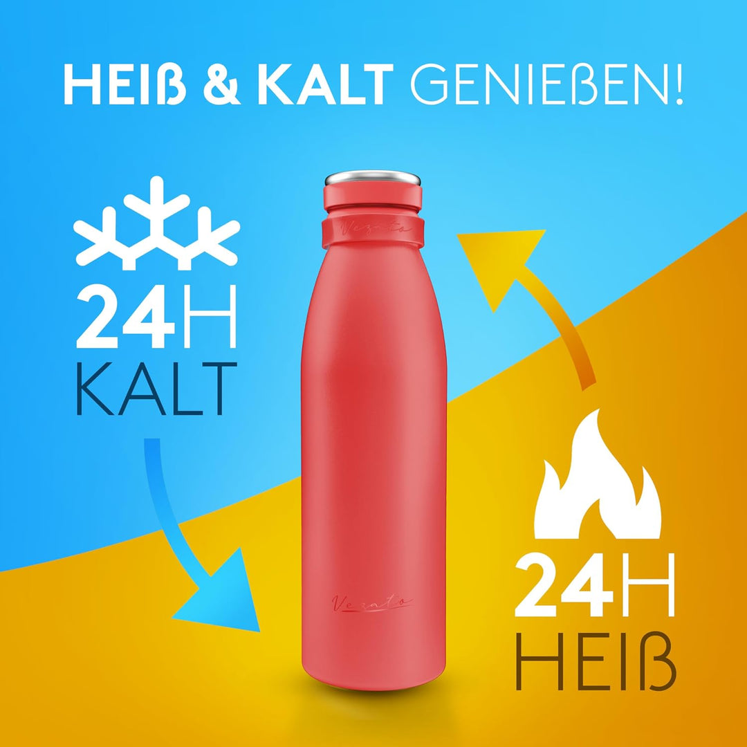 Vezato Trinkflasche Edelstahl - BPA-freie Isolierflasche 500 ml - Auslaufsichere Wasserflasche mit d