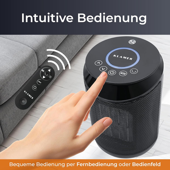 KLAMER Heizlüfter 2000 W PTC Keramik energiesparend, 3 Heizstufen inkl. Eco-Modus, 9 Std. Timer, The