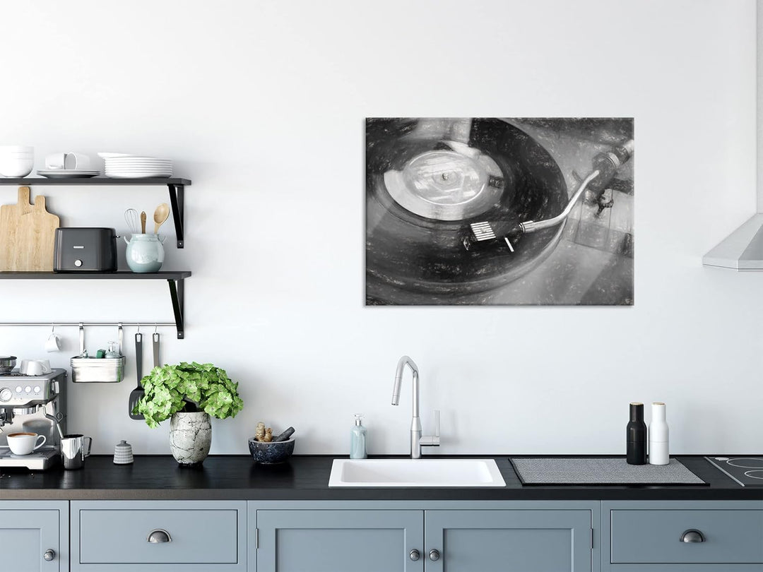 Pixxprint Glasbild | Wandbild aus Echtglas | Schallplatte | 80x60 cm | inkl. Aufhängung und Abstands