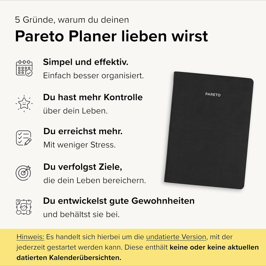 Pareto Planer (undatiert) – Perfekt organisiert Ziele erreichen, Produktivität steigern, gute Gewohn