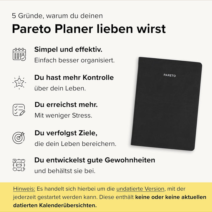 Pareto Planer (undatiert) – Perfekt organisiert Ziele erreichen, Produktivität steigern, gute Gewohn