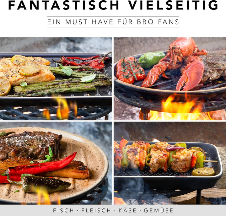 Römertopf BBQ Plancha Grillplatte mit Grillnoppen Ø 31,5 cm Feuerplatte aus naturton Ton, Ø 31,5 cm