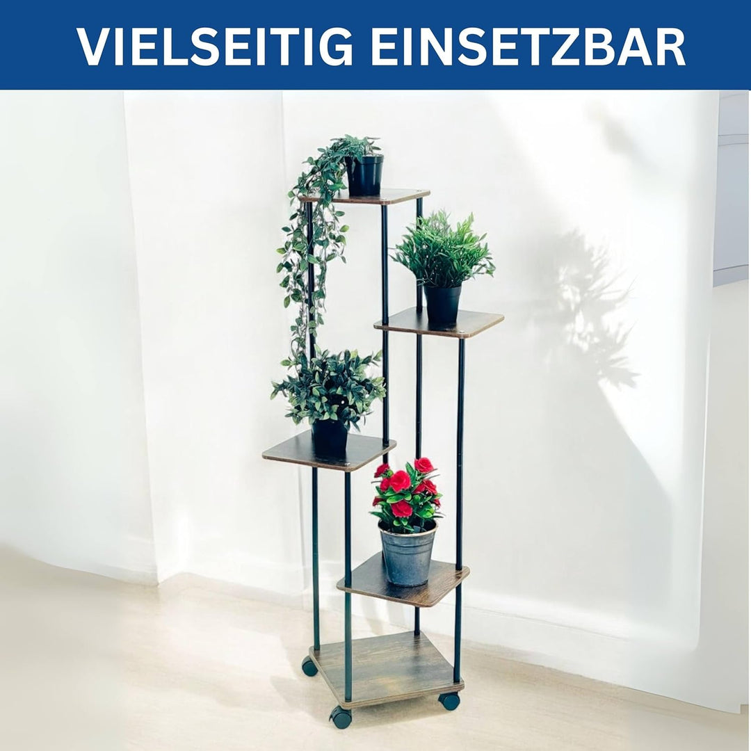 DanDiBo Blumentreppe Indoor Metall Schwarz 5 Etagen 96580 Blumenregal Pflanzenständer Modern Blumens