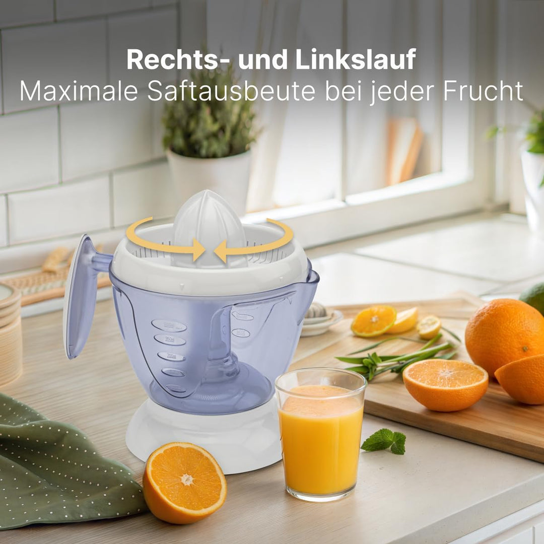 Clatronic® Saftpresse elektrisch | automatische Start-/Stoppfunktion | 1,2 Liter Orangensaftpresse |