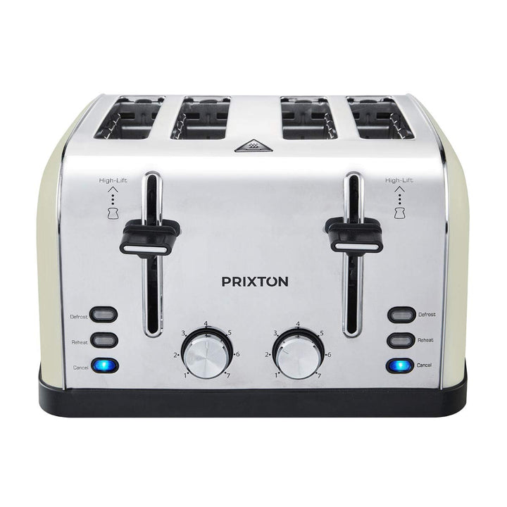 PRIXTON 4 Slice Toaster 1900W mit 4 extra breiten Schlitzen, Edelstahl, 7 Bräunungsstufen, Auftau- u