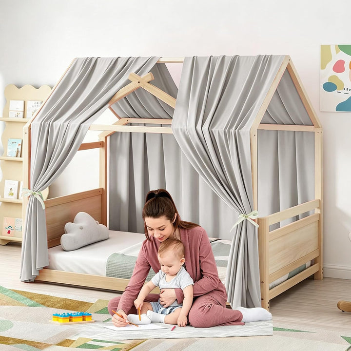 MeYuxg Hausbett Himmel Set, 2 Stück Betthimmel Hausbett Musselin, Kinderbett Baldachin Stoffhimmel f