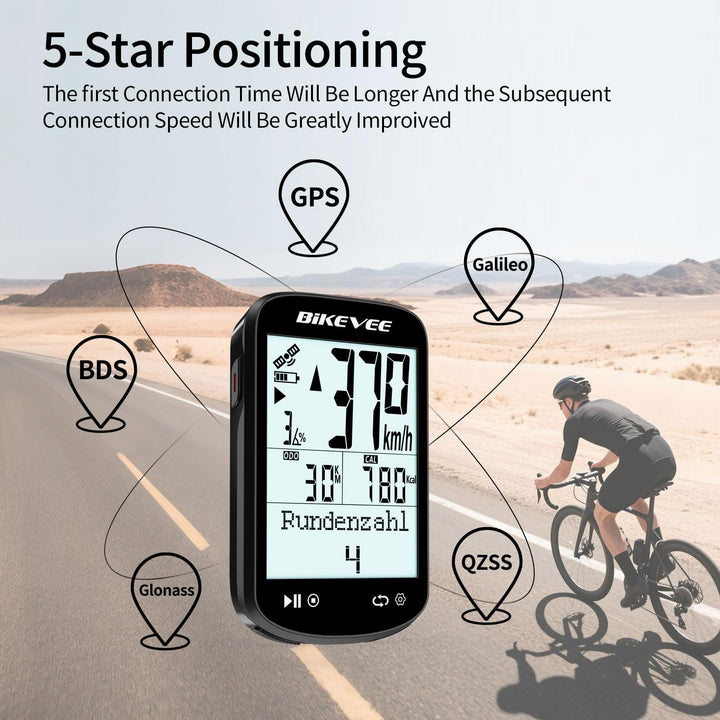 GPS Fahrradcomputer Kabellos ANT+ Bluetooth 2.6'' Glasdisplay 50H Akku Schwarz-AB【Doppelhalterung】,