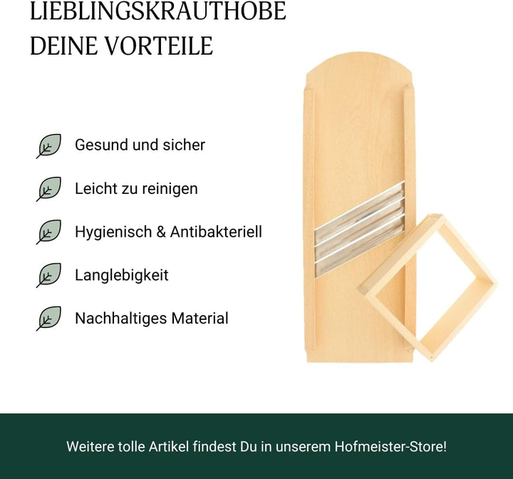 HOFMEISTER® Krauthobel 65 cm Holz - sicheres Schneiden von Krautköpfen &amp; Gemüse dank beweglichem Sch