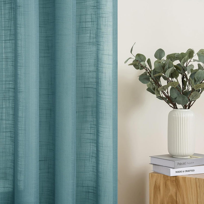 MIULEE 2er Set Voile Vorhang Sheer Leinenvorhang mit Ösen Transparente Leinen Optik Gardine Ösenscha