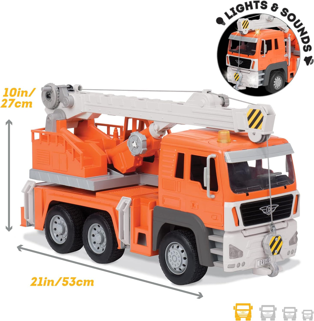Driven Grosser Kranwagen 47 cm – Mit Lichtern, Geräuschen und beweglichem Arm – LKW Spielzeug ab 3 J
