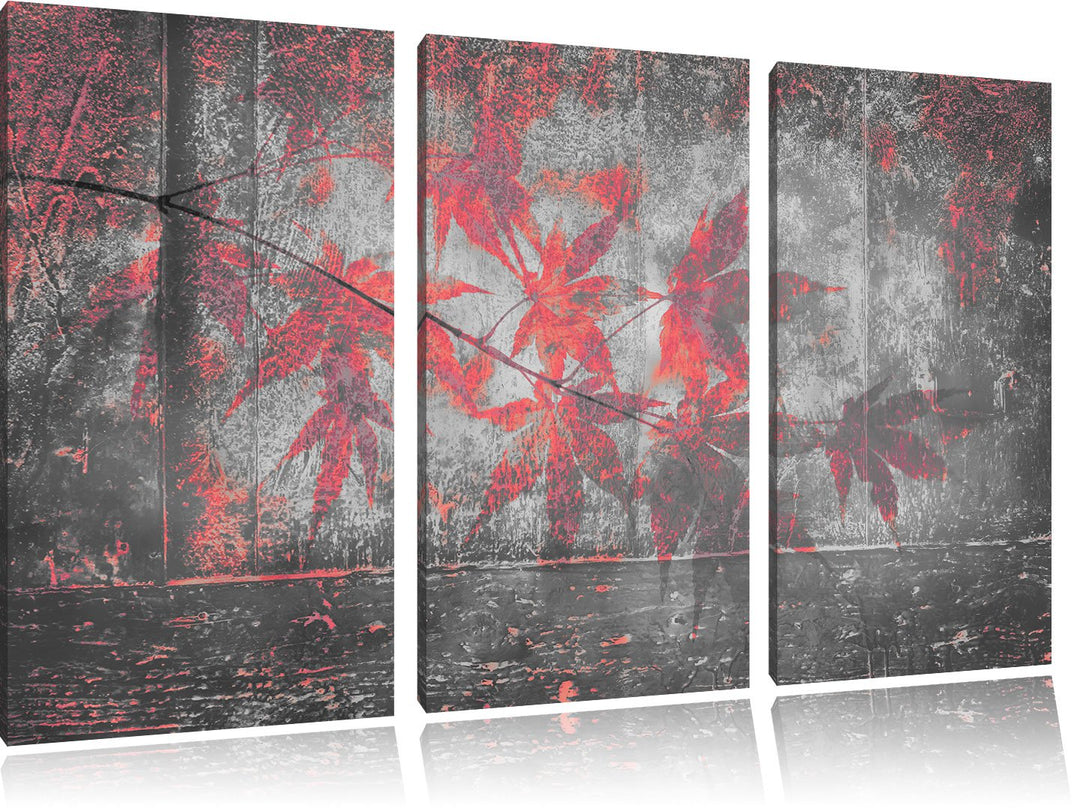 Pixxprint Pinke Ahornblätter über Wasser als Leinwandbild/Grösse: 3 Teilig (120x80 cm) cm/Wandbild/K
