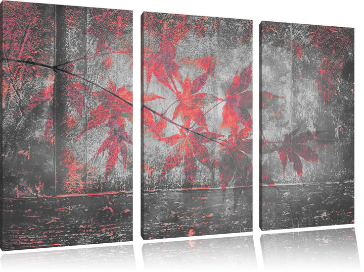 Pixxprint Pinke Ahornblätter über Wasser als Leinwandbild/Grösse: 3 Teilig (120x80 cm) cm/Wandbild/K