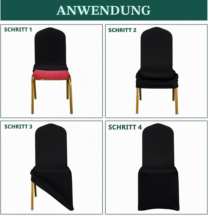 Showgeous 50 Stück Stuhlhussen Schwarz - Polyester Spandex Lycra Stretch - Universelle Waschbare für