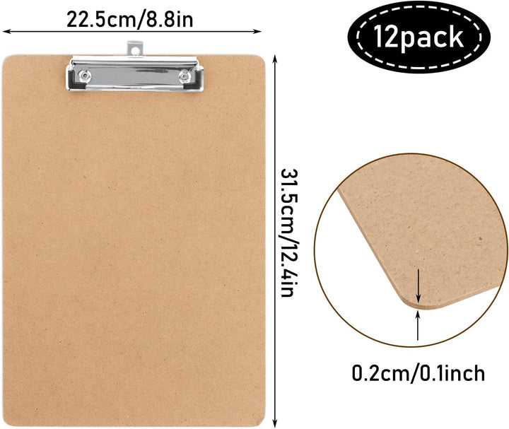 12 Stück Klemmbrett A4, Hartplatten-Klemmbrett A4, klemmbretter A4 mit Metalklemme und Aufhängeose,