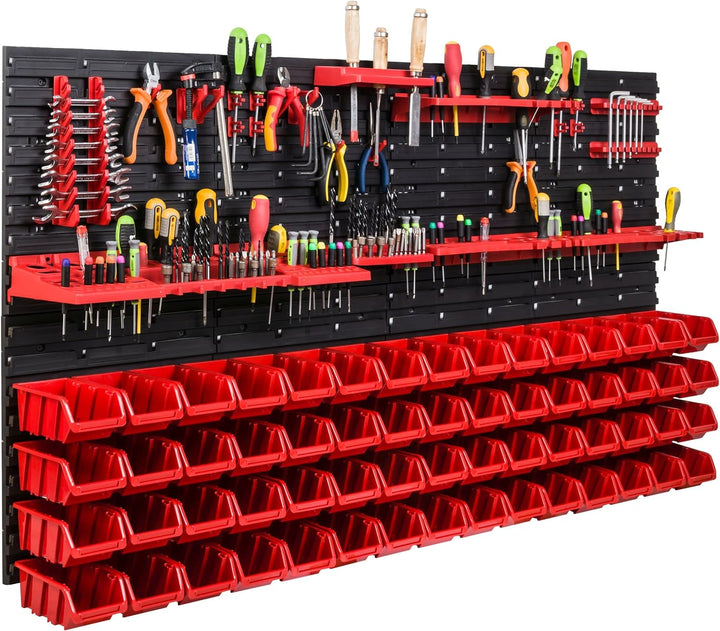 Lagersystem Werkstattregal | 156 x 78 cm | 60 stck. Box | Wandregal mit Werkzeughalterungen und Stap