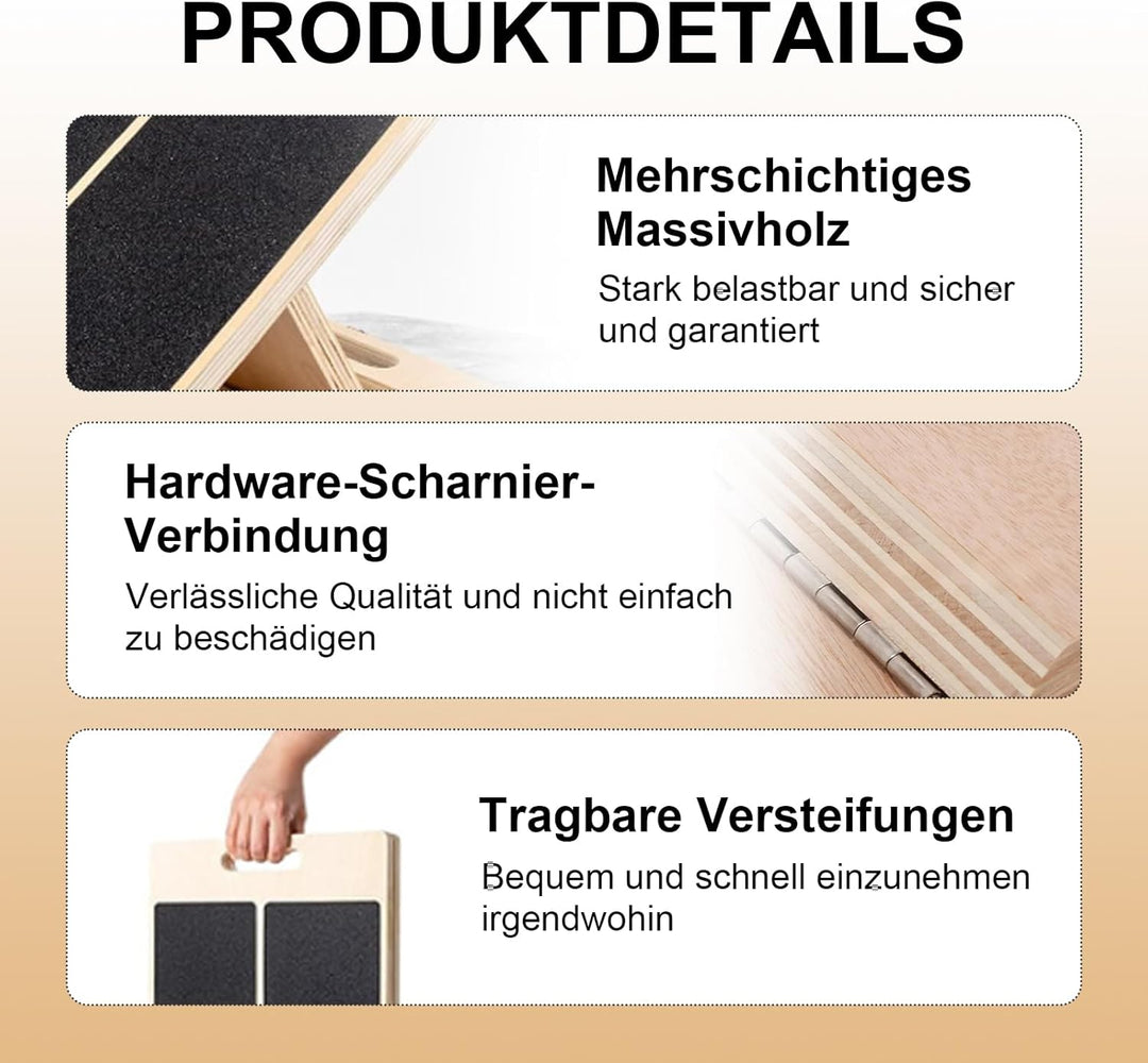 Balance Board Schrägbrett aus Holz Verstellbares Gleichgewichtstrainer Neigungsbrett Blackboard Fuss