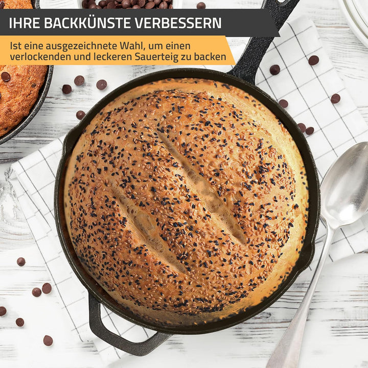 KICHLY Vorgewürzt Gusseisen Skillet 12 Zoll, Safe Grill Kochgeschirr für den Innen- und Aussenbereic