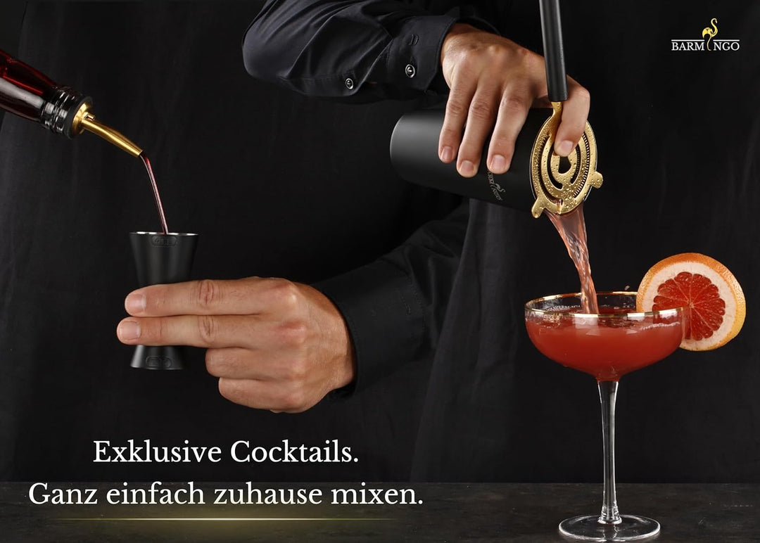FLAMINGO® Edelstahl Cocktail Set 11tlg. – 700 ml Cocktail Shaker Set mit Ständer und Bar Zubehör, Co