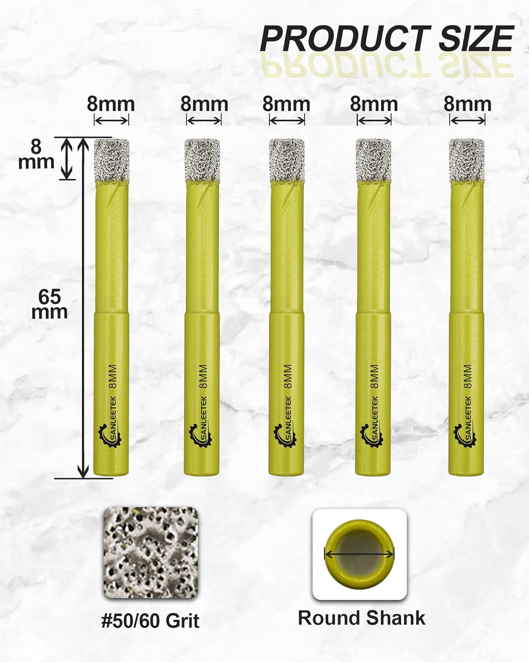 Trocken Diamant Bohrkrone 5 Stücke 8mm Fliesenbohrer mit Rundschaft für Marmor Granit Keramik Porzel
