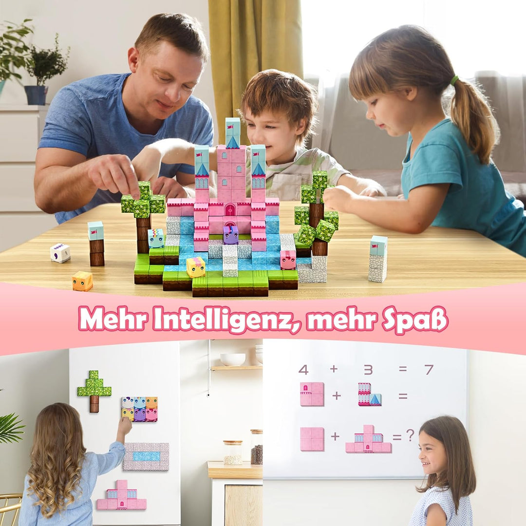 PINKCAT Magnetische Bausteine - Rosa Schloss Magnete Bausteine Spielset, Magnetischer Spielzeugbaust