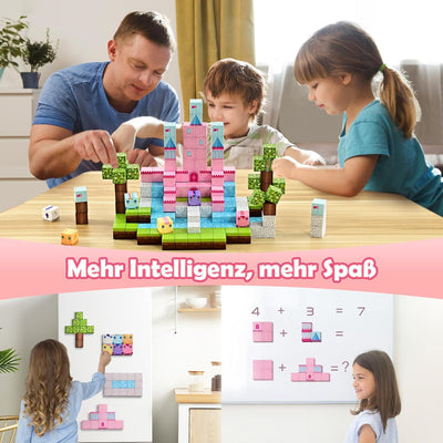PINKCAT Magnetische Bausteine - Rosa Schloss Magnete Bausteine Spielset, Magnetischer Spielzeugbaust