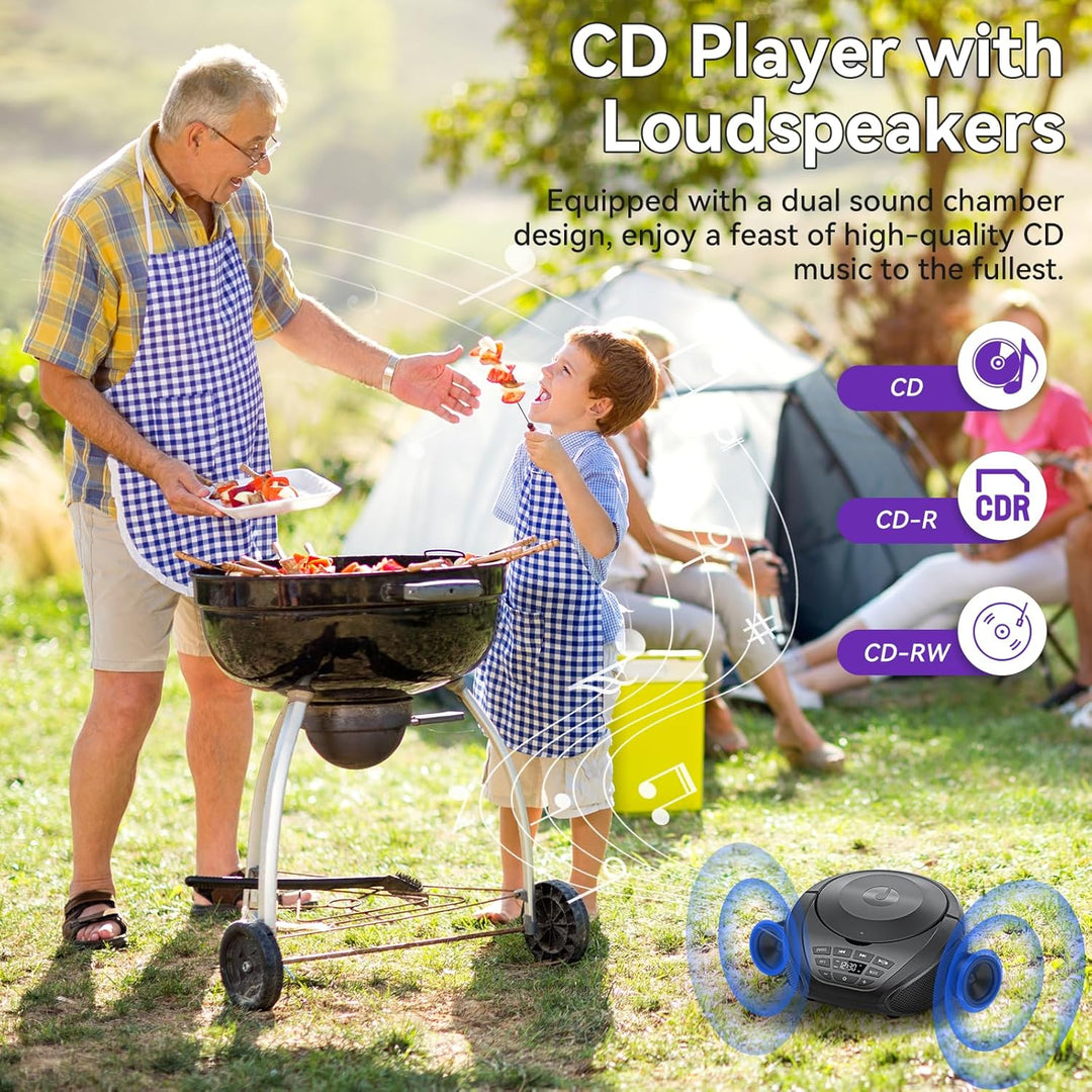 Gueray CD Player Tragbar Boombox Radio mit CD-Player CD Spieler mit Lautsprecher Display Unterstützu