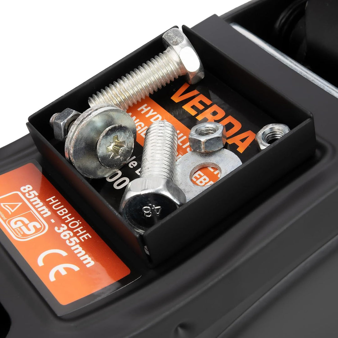 Wagenheber 2,5T [85-365mm] mit magnetischer Werkzeugschale + 3X Gummiauflage + Tragekoffer, Inklusiv
