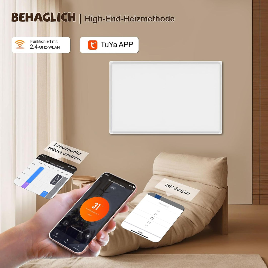Infrarotheizung 1000 Watt, Infrarotheizung Wandmontage bis 120 Grad Celsius für 15-25㎡ - Smart-Elekt
