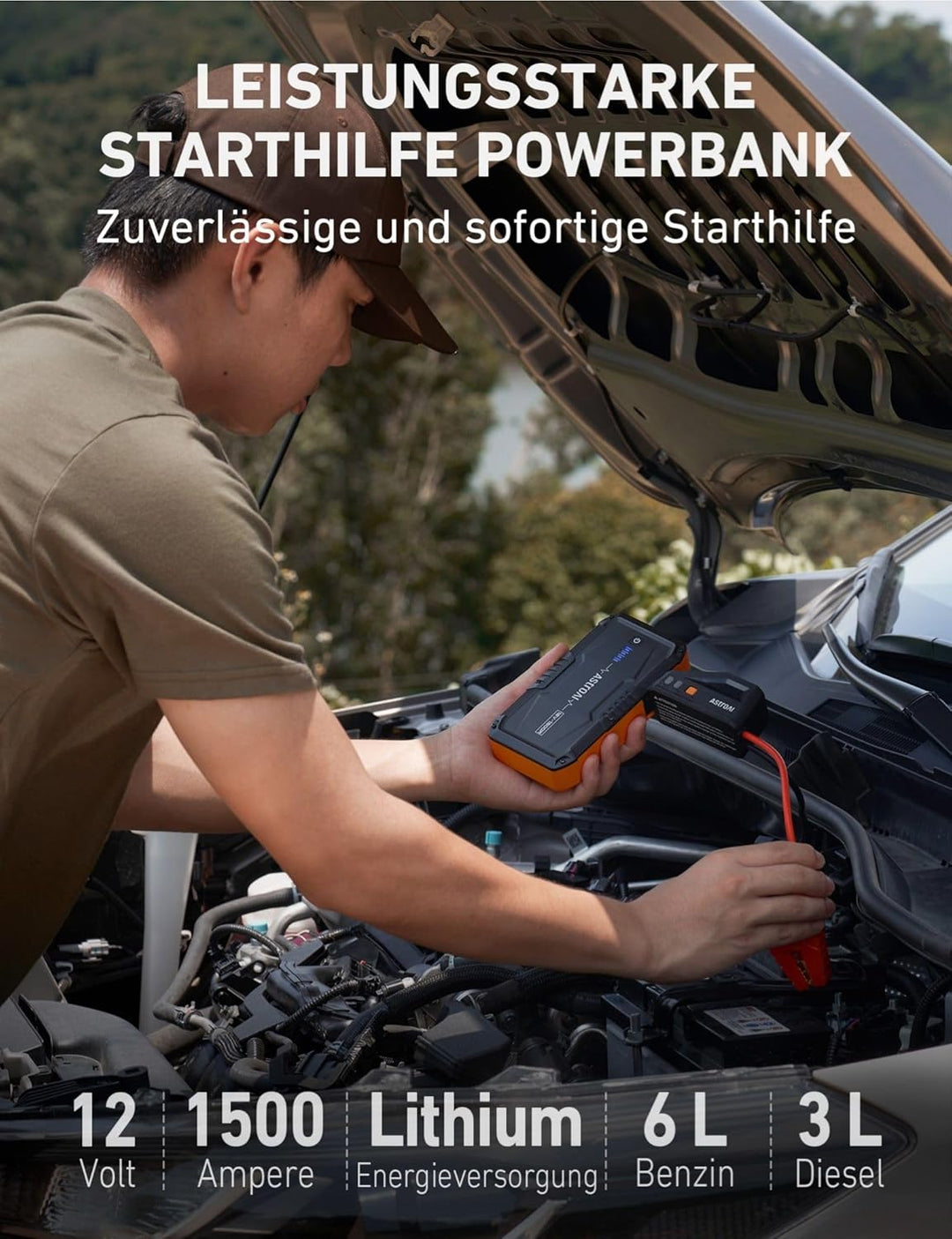AstroAI S8 Starthilfe Powerbank, 1500A Auto Starthilfe Powerbank, 12V Tragbare Starthilfe, Batterie