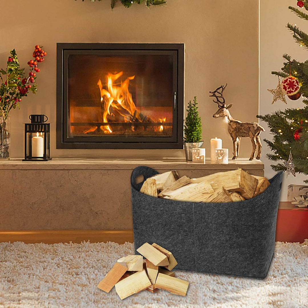 2PCS Holztasche aus Filz Holzkorb für Kaminholz Feuerholzkorb mit Griff für Brennholz & Zeitungen Ka