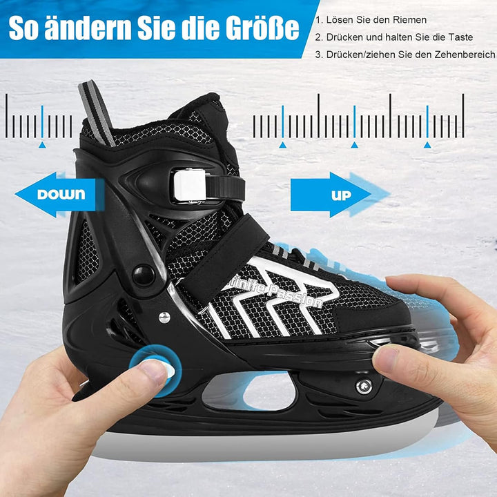 XIUWOUG Verstellbar Eishockey Schlittschuhe für Herren Damen Erwachsene Kinder, Edelstahl Ice Skates