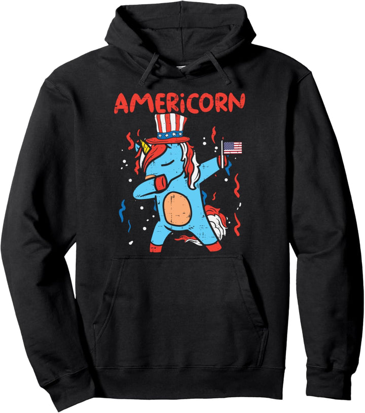 Americorn Dabbing Unicorn American Flag 4th Of July Girls Pullover Hoodie